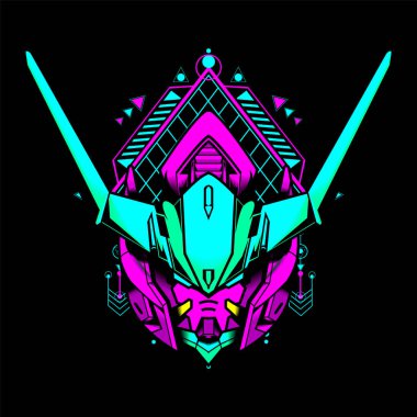 Retro Stili Renkli Robot Kafa oyun logosu, maskot logosu ve tişört için kullanılabilir