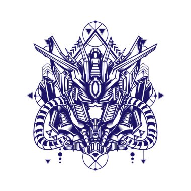 Beyaz arka planda kutsal geometriye sahip Lider Robot Kafa, tasarım şablonu, logosu ve daha fazlası için kullanılabilir