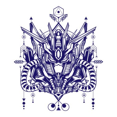 Beyaz arka planda kutsal geometriye sahip Lider Robot Kafa, tasarım şablonu, logosu ve daha fazlası için kullanılabilir