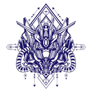 Beyaz arka planda kutsal geometriye sahip Lider Robot Kafa, tasarım şablonu, logosu ve daha fazlası için kullanılabilir