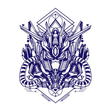 Beyaz arka planda kutsal geometriye sahip Lider Robot Kafa, tasarım şablonu, logosu ve daha fazlası için kullanılabilir