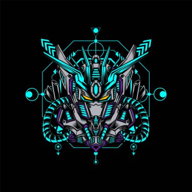 Kutsal geometriye sahip Ultimate Prime Robot Illustration oyun logosu, spor logosu ve daha fazlası için kullanılabilir