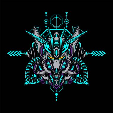 Kutsal geometriye sahip Ultimate Prime Robot Illustration oyun logosu, spor logosu ve daha fazlası için kullanılabilir