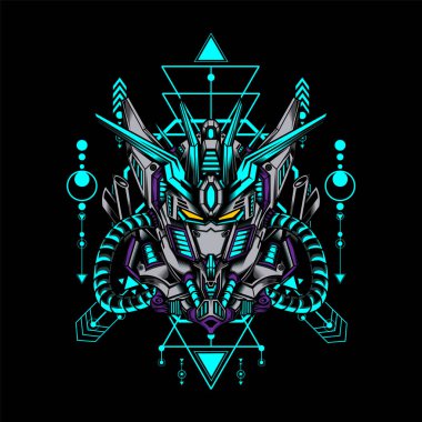 Kutsal geometriye sahip Ultimate Prime Robot Illustration oyun logosu, spor logosu ve daha fazlası için kullanılabilir