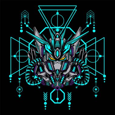Kutsal geometriye sahip Ultimate Prime Robot Illustration oyun logosu, spor logosu ve daha fazlası için kullanılabilir