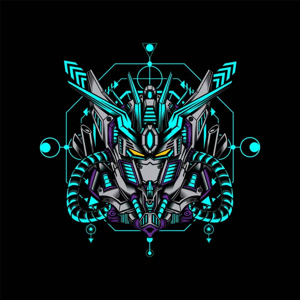 Kutsal geometriye sahip Ultimate Prime Robot Illustration oyun logosu, spor logosu ve daha fazlası için kullanılabilir