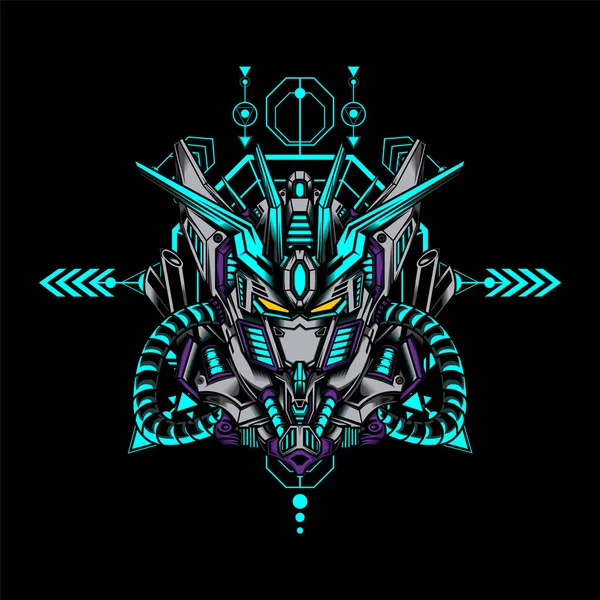 Kutsal geometriye sahip Ultimate Prime Robot Illustration oyun logosu, spor logosu ve daha fazlası için kullanılabilir