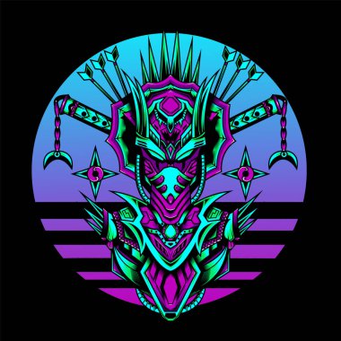 Retro Style 'da kutsal geometriye sahip robot geyşa t-shirt logosu olarak kullanılabilir