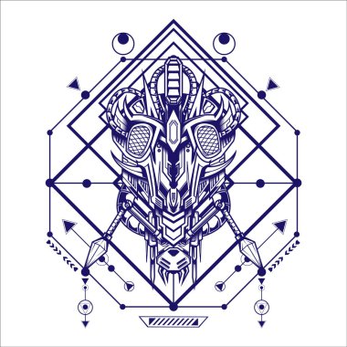 Kutsal geometriye sahip Mecha Virüsü İllüstrasyonu oyun logosu olarak kullanılabilir