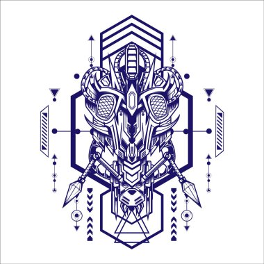 Kutsal geometriye sahip Mecha Virüsü İllüstrasyonu oyun logosu olarak kullanılabilir