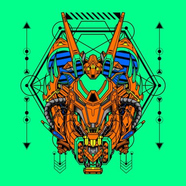 Kart ve Çıkartma Tasarımı için Mecha Wolf Illustration