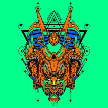 Kart ve Çıkartma Tasarımı için Mecha Wolf Illustration