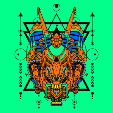 Kart ve Çıkartma Tasarımı için Mecha Wolf Illustration