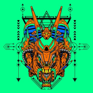 Kart ve Çıkartma Tasarımı için Mecha Wolf Illustration