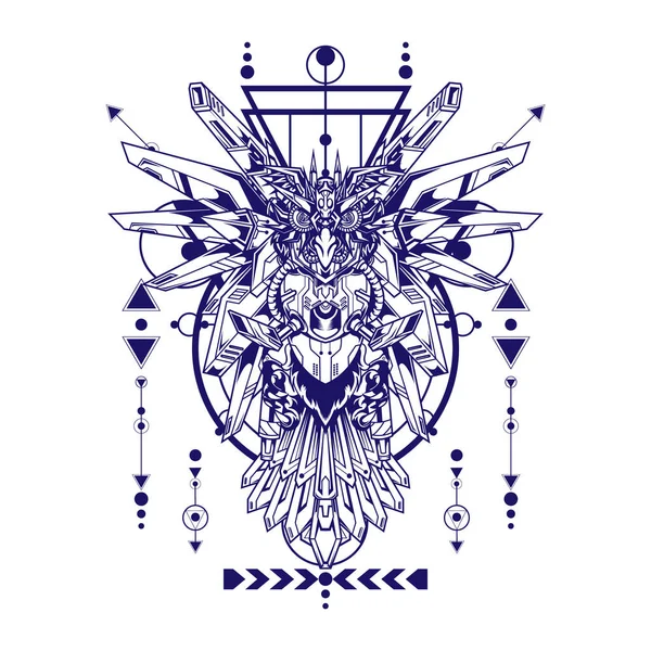 Robotic Owl Illustration with sacred geometry can use for t-shirt design and e sport logo