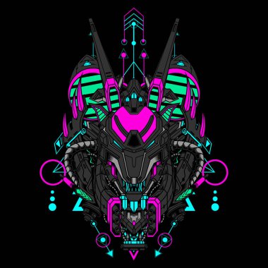 Siberpunk Renk Şemasına sahip Tiger Head etiket ve giysi logosu olarak kullanılabilir