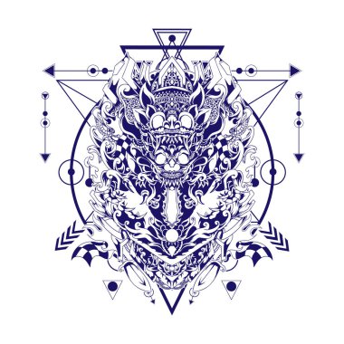 Tanrı ve Şeytani İllüstrasyon tişört tasarımı ve e-spor logosu için kullanılabilir