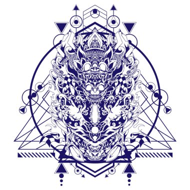 Tanrı ve Şeytani İllüstrasyon tişört tasarımı ve e-spor logosu için kullanılabilir