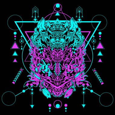 Kutsal geometriye sahip Tanrı Kültür İllüstrasyonu oyun logosu ve tişört tasarımı için kullanılabilir.