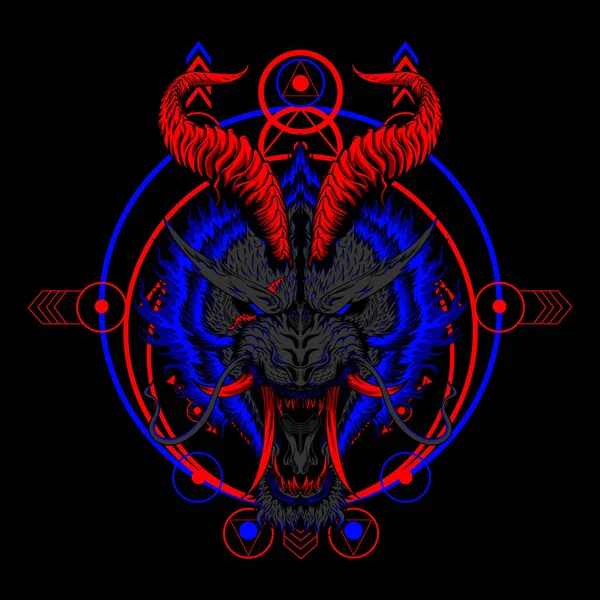 Devil Tiger Талисман Логотип Священной Геометрией Черный Фон Использовать Игр — стоковое фото