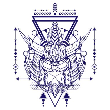 Mecha Samuray Illustration kutsal geometri beyaz arka plan maskot logosu için kullanılabilir