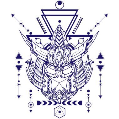 Mecha Samuray Illustration kutsal geometri beyaz arka plan maskot logosu için kullanılabilir