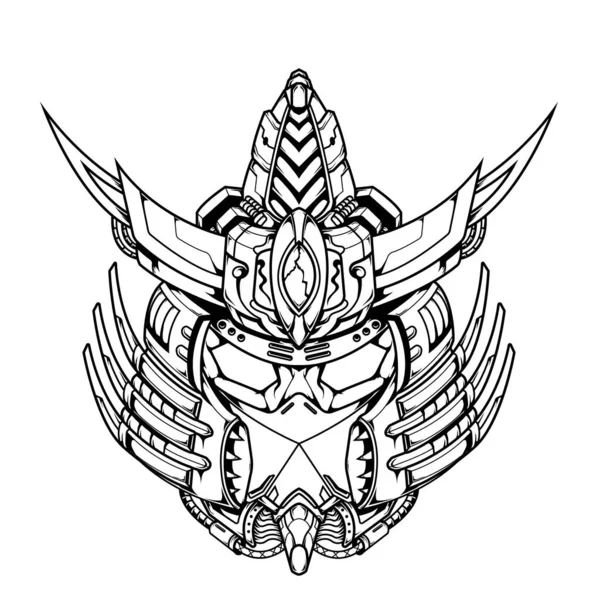 Mecha Samurai Ilustracja Black Line Można Wykorzystać Projektowania Logo Maskotki — Wektor stockowy