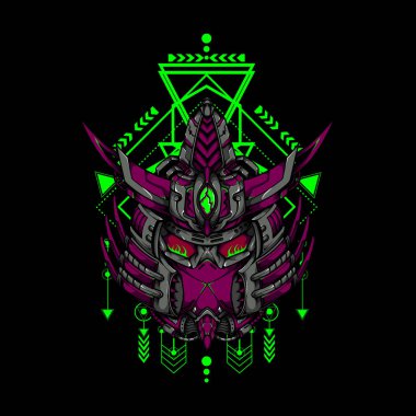 Cyborg Samuray İllüstrasyonu e-spor ve oyun logosu olarak kullanılabilir