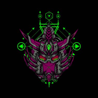 Cyborg Samuray İllüstrasyonu e-spor ve oyun logosu olarak kullanılabilir