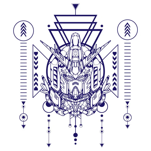 Yapıştırma ve poster tasarımı için kutsal geometriye sahip dev robot kafası çizimi kullanılabilir