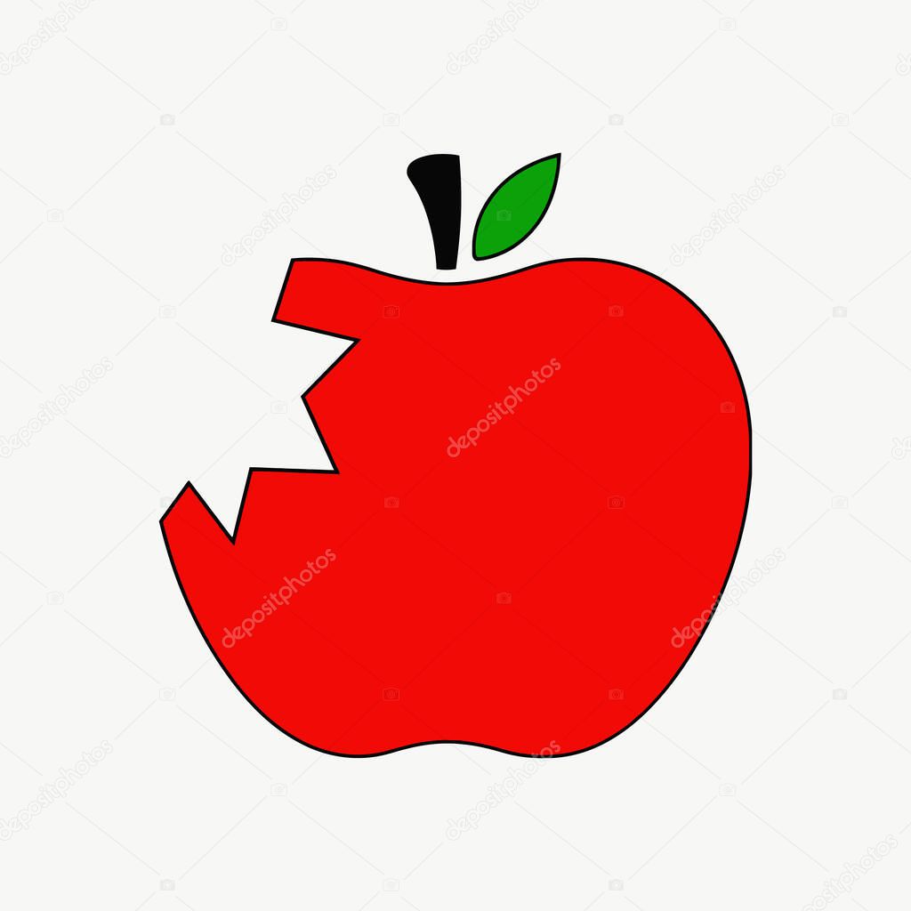 Simple and bold red apple vector illustration featuring a jagged bite on the side. Designed in a minimalist flat style with clean lines, black outline, and bright color contrast. Perfect for logos, food icons, healthy lifestyle concepts, educational