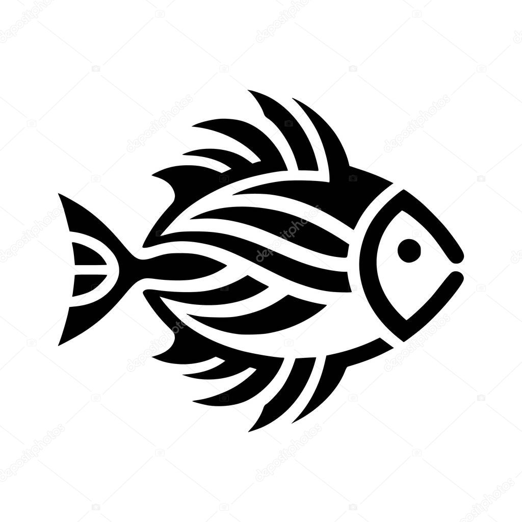 Stylized sea fish vector symbol in black silhouette with wave-like line patterns. Modern minimalist design perfect for logos, fishing brands, seafood restaurants, marine products, tattoos, stickers, and aquatic-themed graphic projects