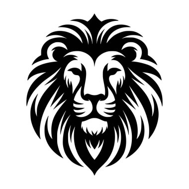 Cesur, stilize edilmiş bir aslan başı çizimi. Tasarım, aslan yelesi ve yüz hatlarını vurgulayarak siyah ve beyaz arasında güçlü bir kontrastı içeriyor.