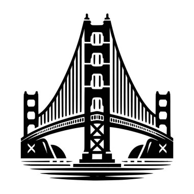 Golden Gate Köprüsü 'nün basit bir siyah beyaz silueti, San Francisco' nun simgesel simgesi.