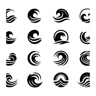 A captivating collection of twelve black and white abstract wave patterns featuring flowing, energetic lines with varying curves and thicknesses