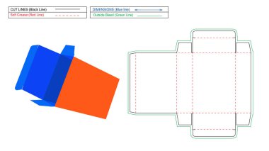Düz Tuck End kutu çarpım kutusu, yeniden boyutlandırılabilir kutu dizin şablonu ve 3D vektör oluşturma