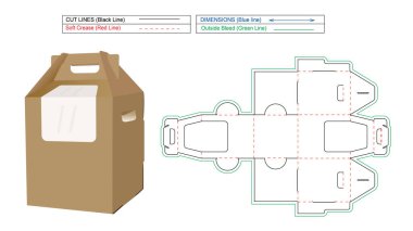 Yapıştırıcı, dizin şablonu ve 3B kutucuk vektörü düzenlenebilir olmadan askı ya da sapı olan pasta kutusu monte