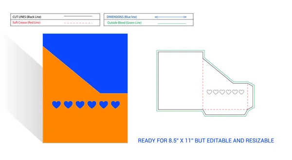 Redigerbar Och Skalbar Ficka Eller Mapp Dieline Redo För Tum — Stock vektor