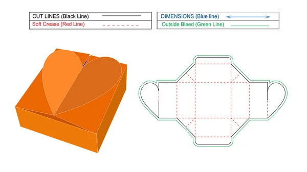 正方形のハートボックスとバレンタインデーギフトボックス バレンタインデーハートボックスと3Dレンダリング ダイエットテンプレートとサイズ変更 — ストックベクタ