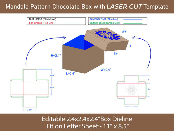 Mandala patterned chocolates Box Dieline Template