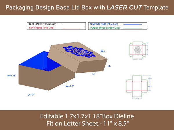 Packaging Design Corrugated Base Lid Gift Box Dieline Template