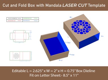 Kes ve Katla Kutusu şablonu, Mandala Lazeri Çekmece hediye kutusunda kes