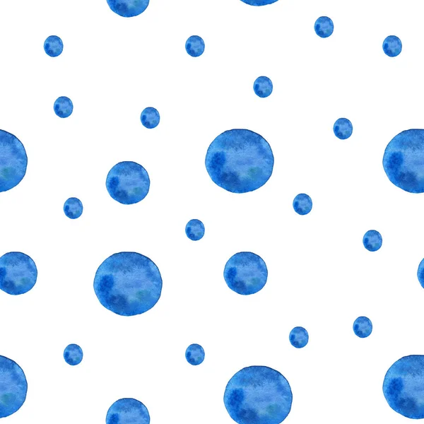 Watercolor seamless pattern abstraction blue circles on a white background