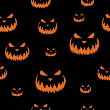 Korkunç Cadılar Bayramı 'nın vektör deseni siyah arka planda turuncu renge bakıyor