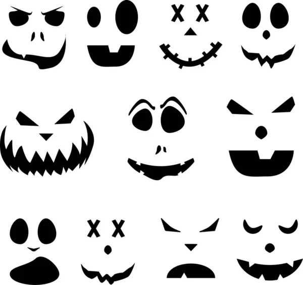 Vektor-Set mit gruseligen Gesichtern für den orange Farbverlauf von Halloween — Stockvektor