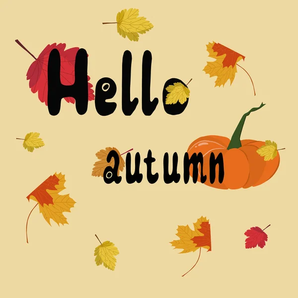 Herfst vector illustratie belettering op een gele achtergrond belettering hallo herfst — Stockvector