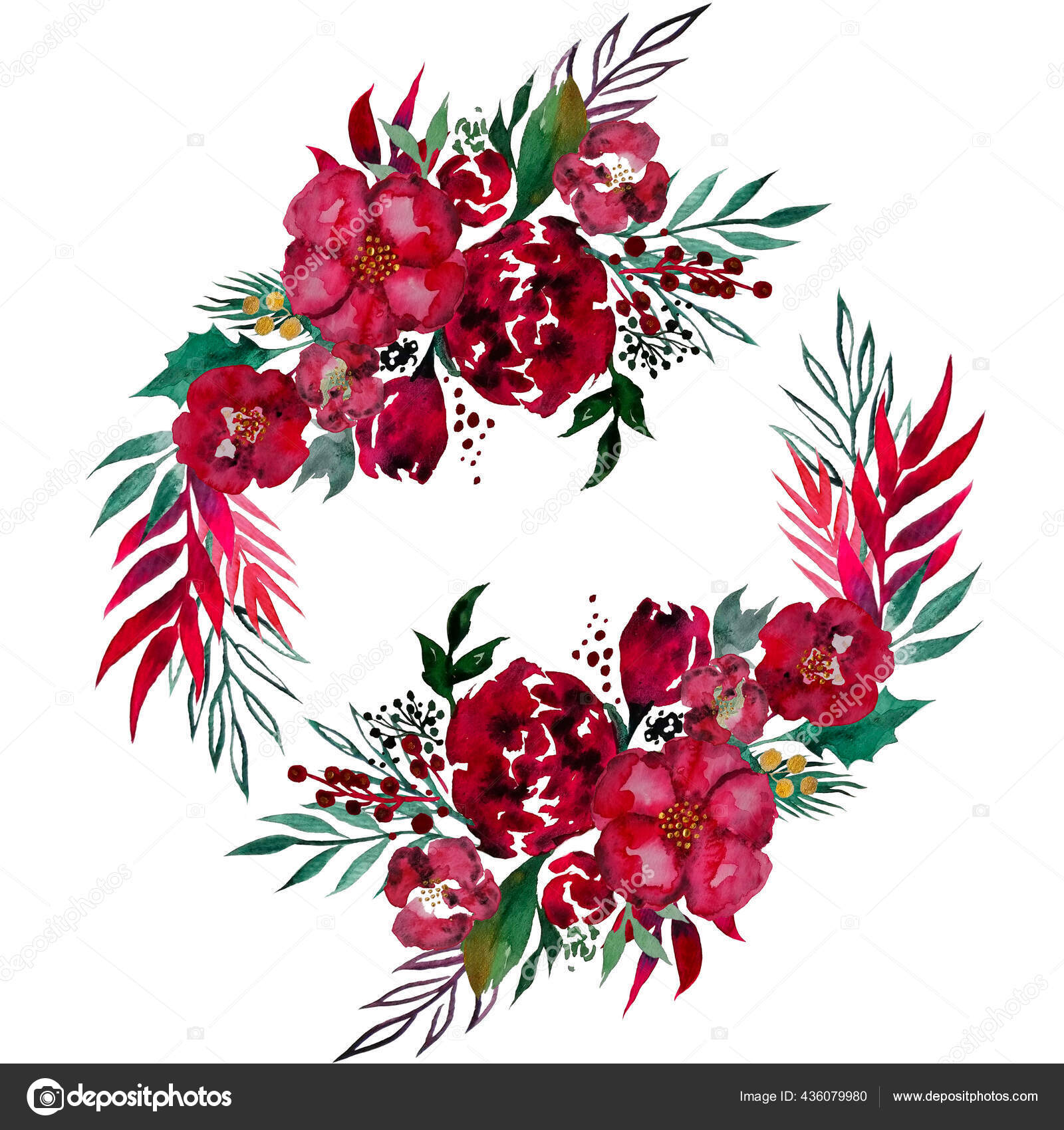 装飾的なデザインのためのクリスマスの花の花輪 水彩イラスト お祝いの装飾デザインのための赤いクリスマスの花の花輪とレトロな水彩クリスマスカード ストック写真 C Oceanoart 装飾的なデザインのためのクリスマスの花の花輪 水彩イラスト お祝いの装飾デザインのための赤いクリスマスの花の花輪とレトロな水彩クリスマスカード ストック写真 C Oceanoart