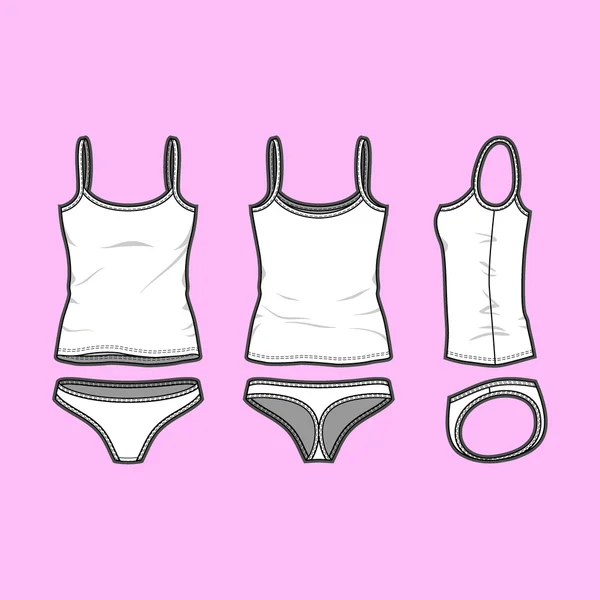 Voor-, achter- en zijaanzicht van lege lingerie set — Stockvector