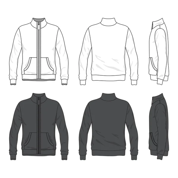 Передній, задній і бічний вигляд порожньої куртки з блискавкою — стоковий вектор