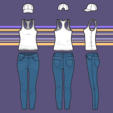 Racer top, cap and jeans set clipart